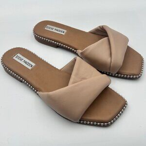 Steve Madden Nude Padded Crossover Slide Sandals Stud Trim Sz 8.5